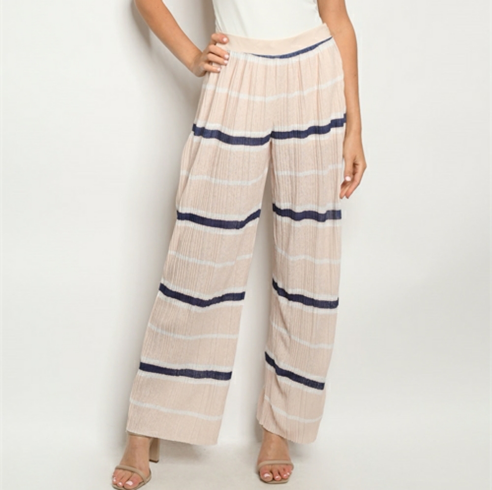 NWT Pink & Navy Striped Wide Leg Pant